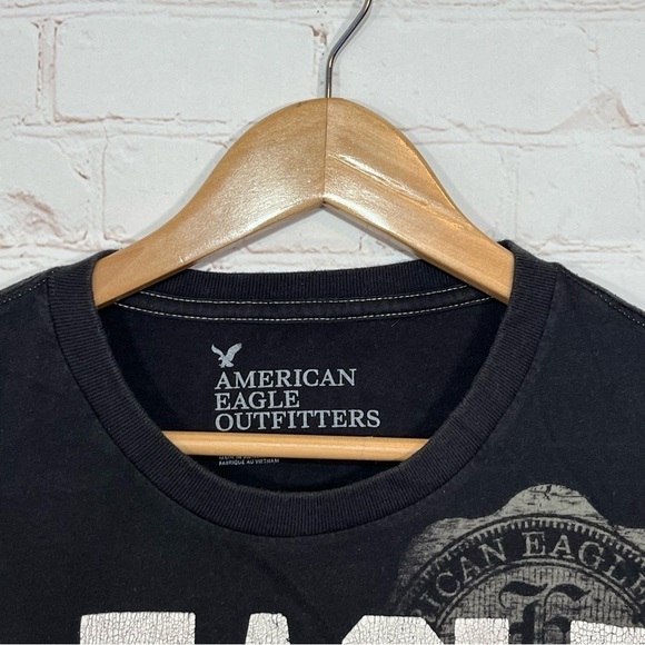 American Eagle T Shirt Mens Large Black Spell Out Logo - Picture 3 of 6